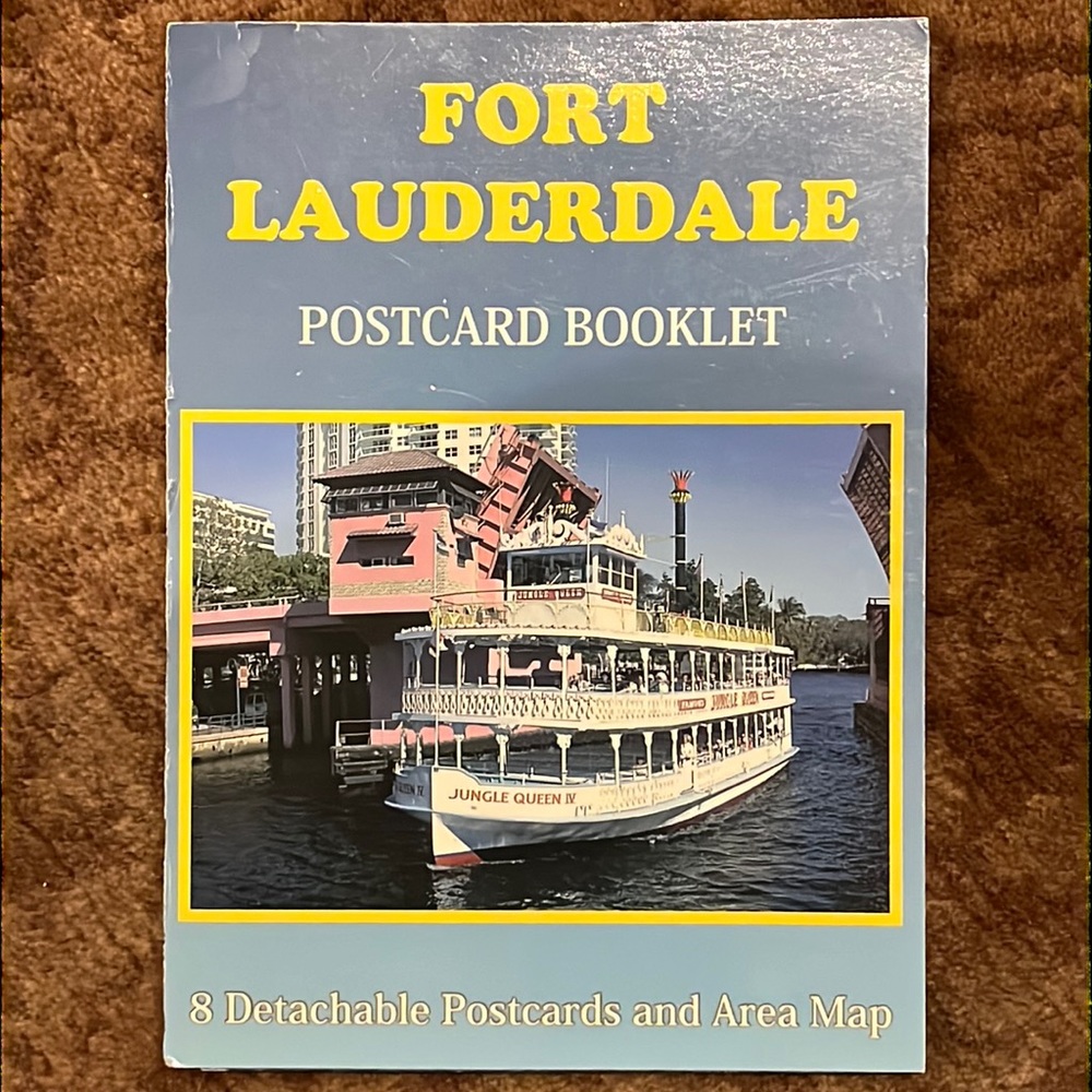 1980s Souvenir Postcard Booklet -Fort Lauderdale Florida 8 Postcards + Map 8x6"